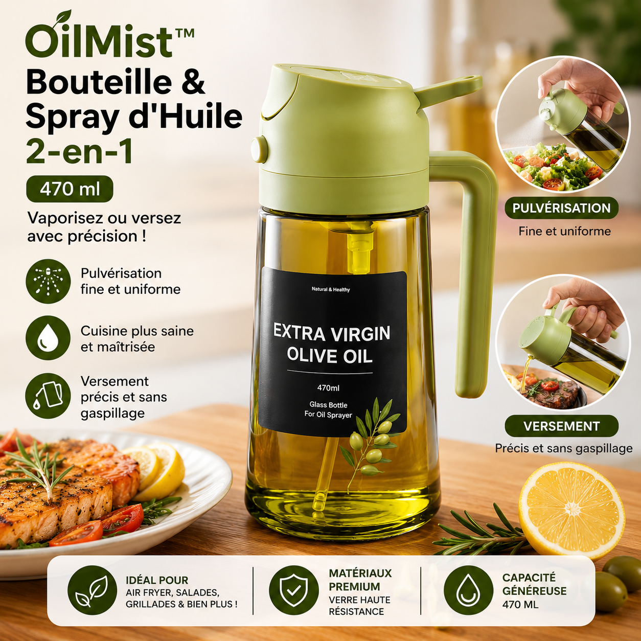 OilMist™ | Bouteille & Spray d'Huile 2-en-1 470 ml